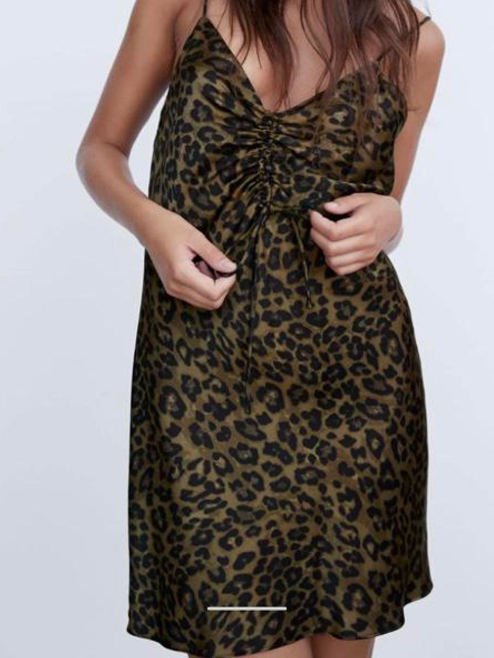 Zara Leopard Print Ruched Satin Mini Dress XL